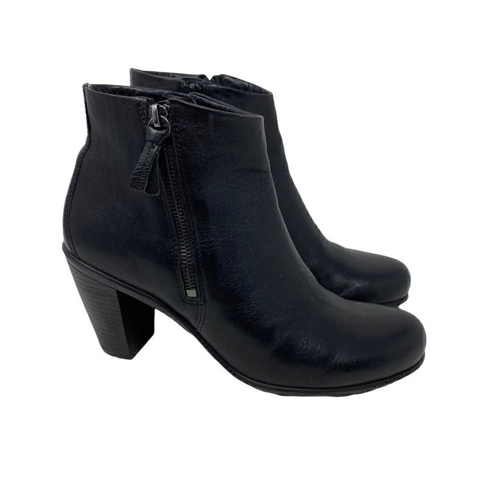 Ecco Women's Touch 75 Ankle Boots Black Double Zip Leather Comfort 8.5 EUR 39
